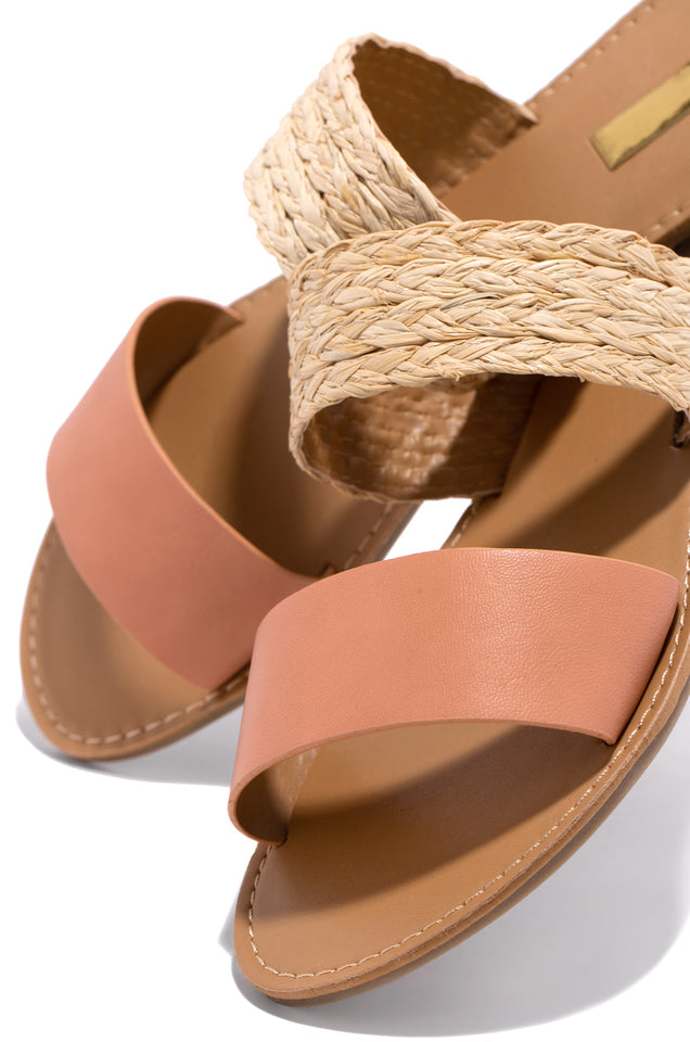 Load image into Gallery viewer, Coral and Natural Flat Slip On Sandals
