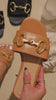 Tan with gold tone hardware sandal detail video