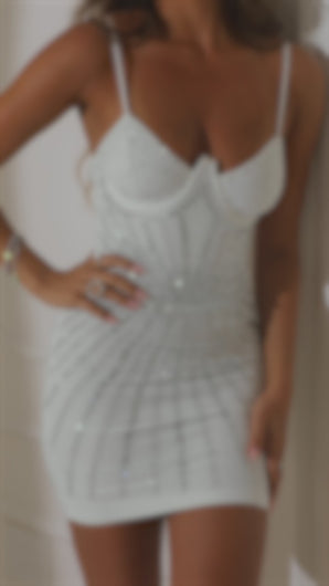White embellished mesh dress video