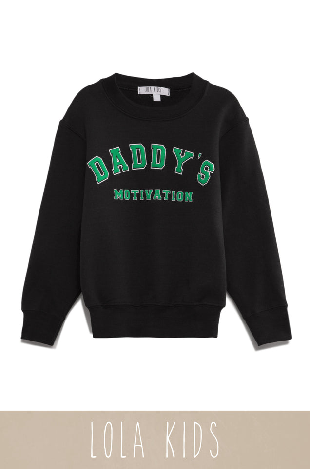 Load image into Gallery viewer, Daddy&#39;s Motivation Varsity Kids Crewneck Sweatshirt - Black
