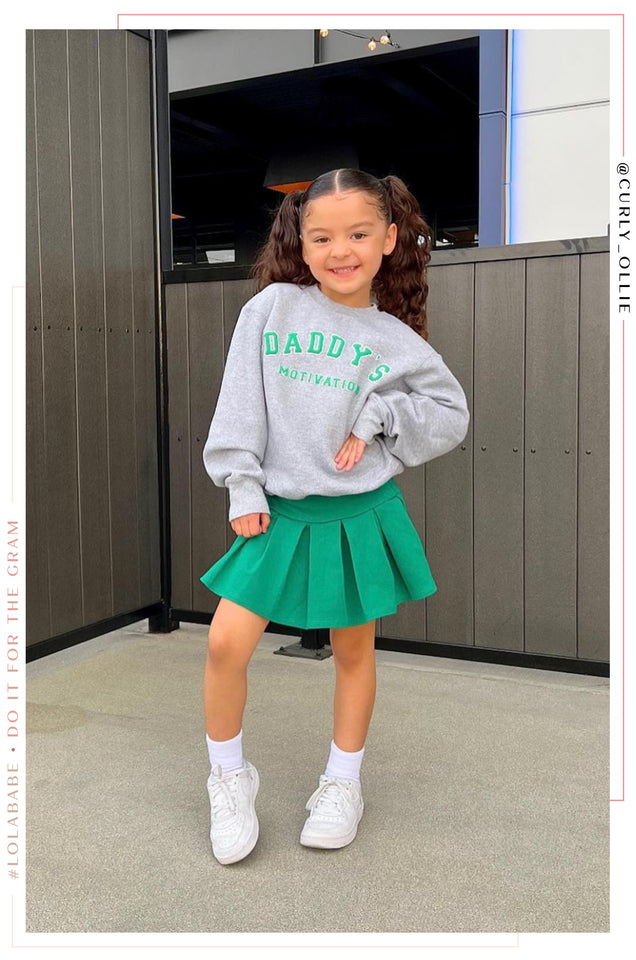 Load image into Gallery viewer, Daddy&#39;s Motivation Varsity Kids Crewneck Sweatshirt - Grey
