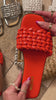 Orange Slip On Sandals With Braided Woven Strap