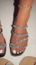 Load and play video in Gallery viewer, Black Embellished Slip On Sandals on Model 
