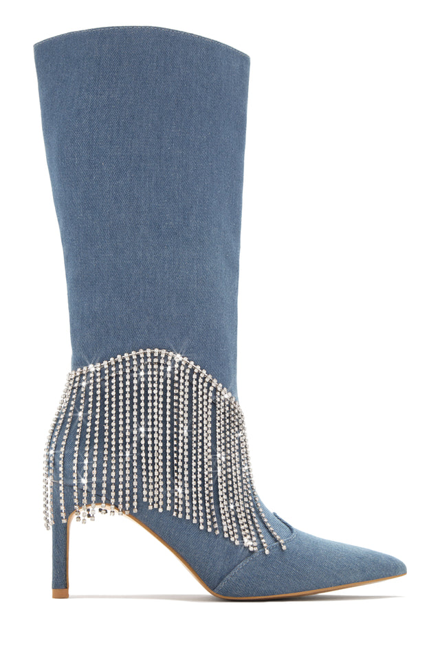 Load image into Gallery viewer, Denim Fringe Boots
