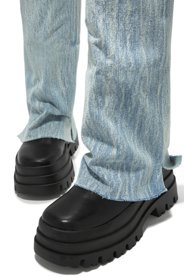 Load image into Gallery viewer, Platform Black Boots with Faux Denim Cover Detailing
