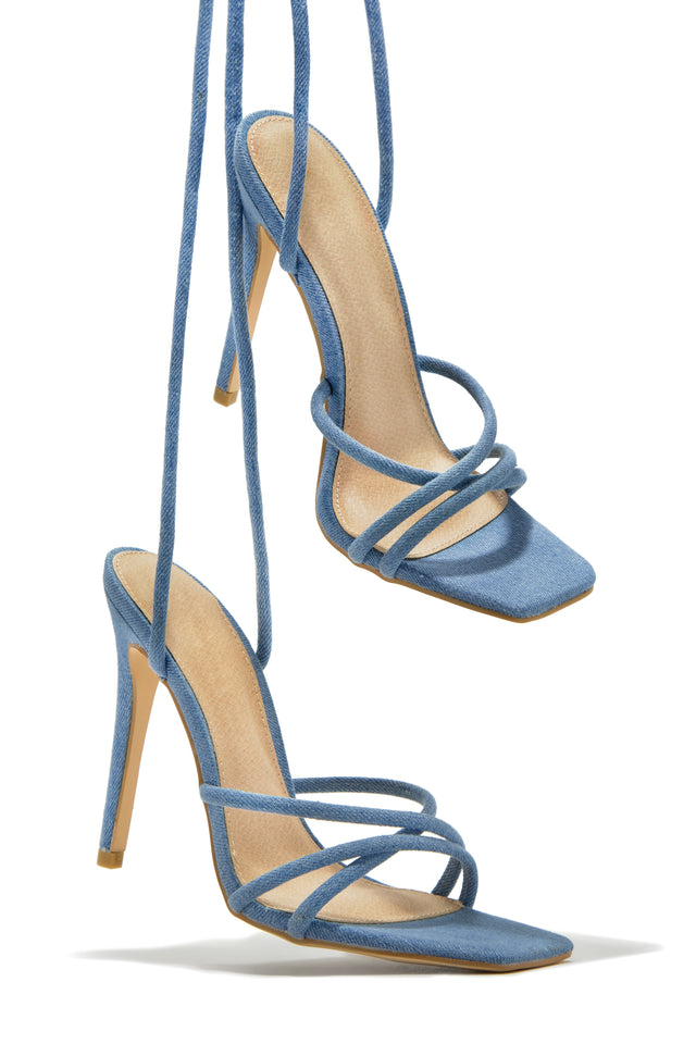 Load image into Gallery viewer, Denim Single Sole Lace Up Heels
