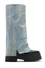 Load image into Gallery viewer, Black Chunky Platform Boot with Denim Fabric Embellishment
