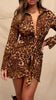 Model wearing leopard print woven collared mini dress