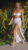 Video of model wearing white mesh embellished set