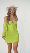 Load and play video in Gallery viewer, Lime Green Wool Dobby Mini Dress Styled 
