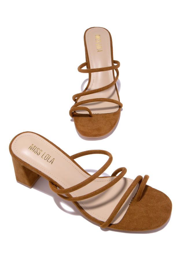 Load image into Gallery viewer, Tan Strappy Mid Heel Mules
