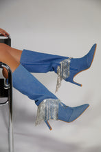 Load image into Gallery viewer, Fringe Embellished Denim Boots
