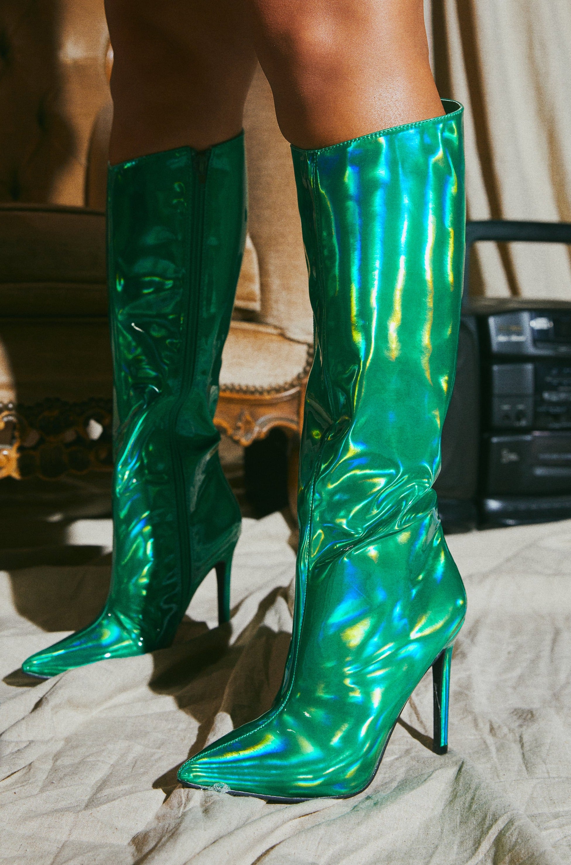 Green High Heel Knee Boots MISS LOLA Miss Lola