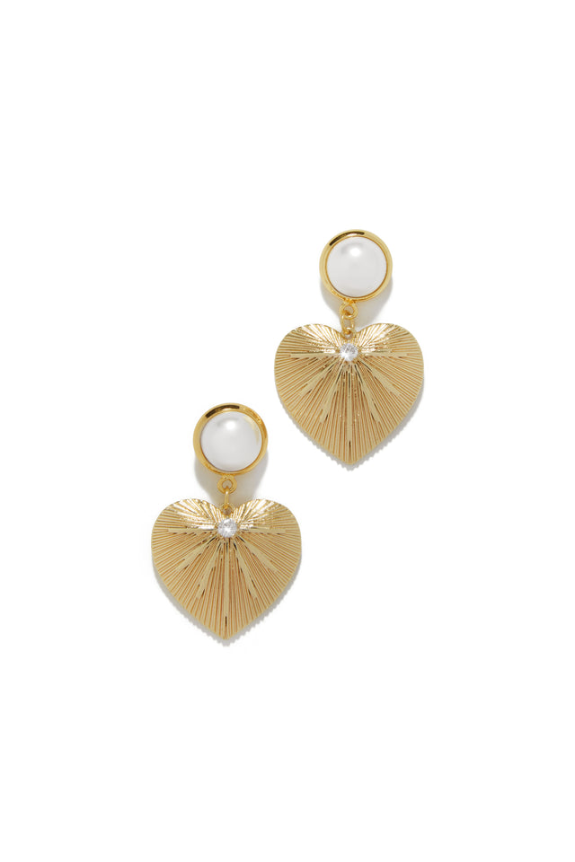 Load image into Gallery viewer, Gold-Tone Dangle Heart Earring with Push Back Closure
