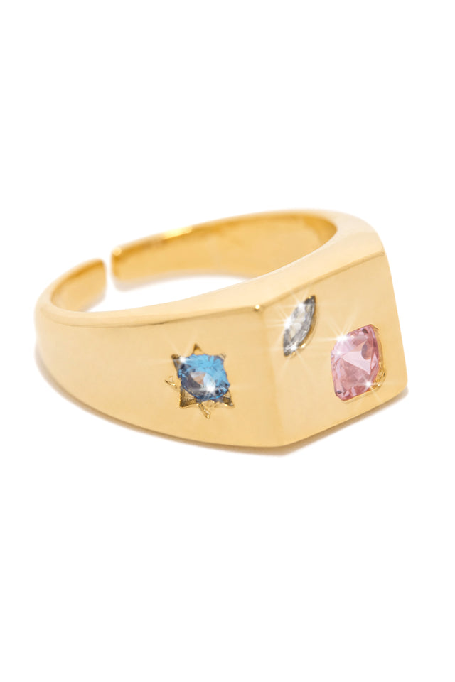 Load image into Gallery viewer, Gold Ring With Colored Embellishments 
