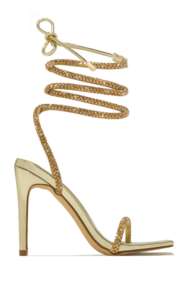 Load image into Gallery viewer, Gold-Tone Single Sole High Heels with Embellished Straps
