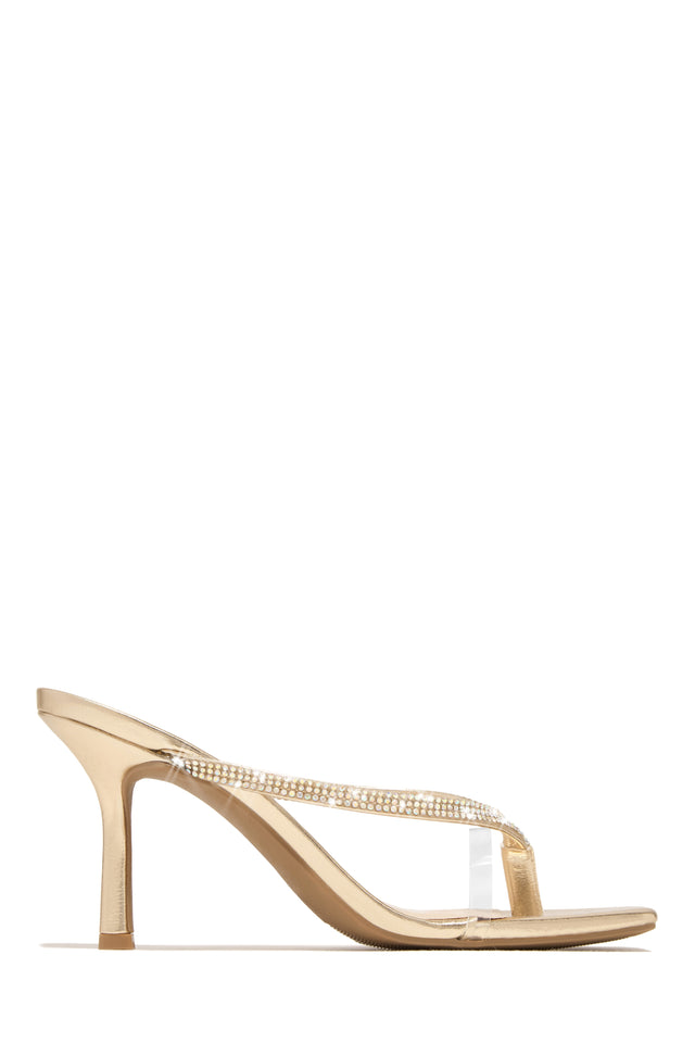 Load image into Gallery viewer, Gold Thong Heel Mules
