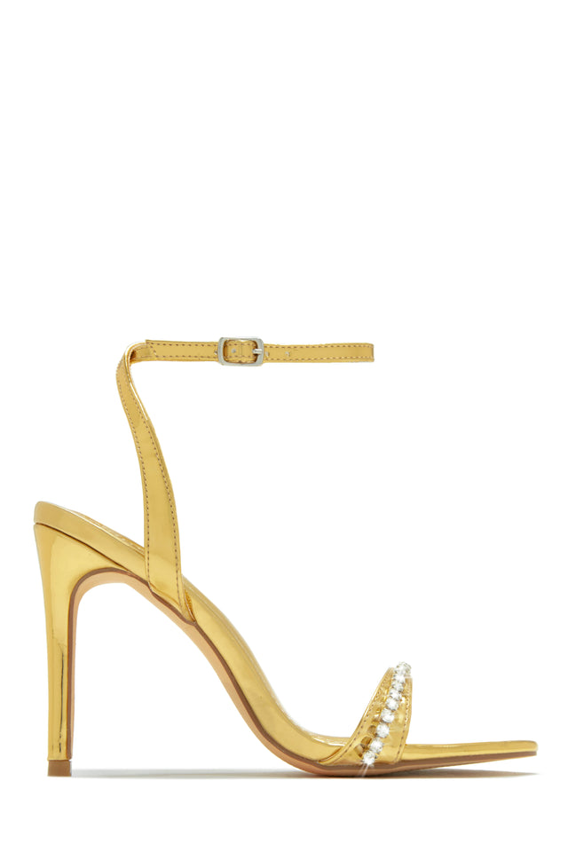 Load image into Gallery viewer, Gold Rhinestone Single Sole Heels
