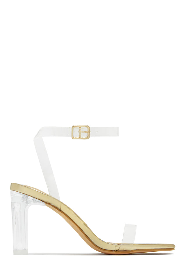 Load image into Gallery viewer, Gold and Clear Anklet Strap Heels
