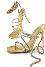 Load image into Gallery viewer, Gold-Tone Rhinestone Heels
