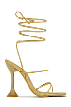 Load image into Gallery viewer, Gold-Tone Lace Up Heart Heel Cap Heels
