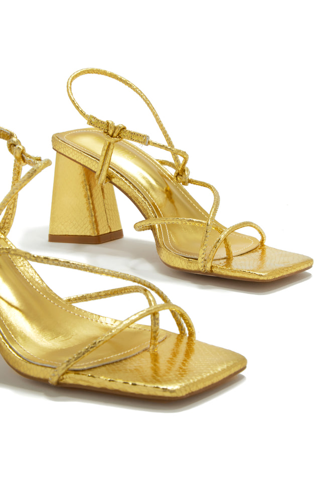 Load image into Gallery viewer, Gold-Tone Open Toe Block Heels
