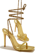 Load image into Gallery viewer, Pretty Girl Embellished Lace Up High Heels - Gold
