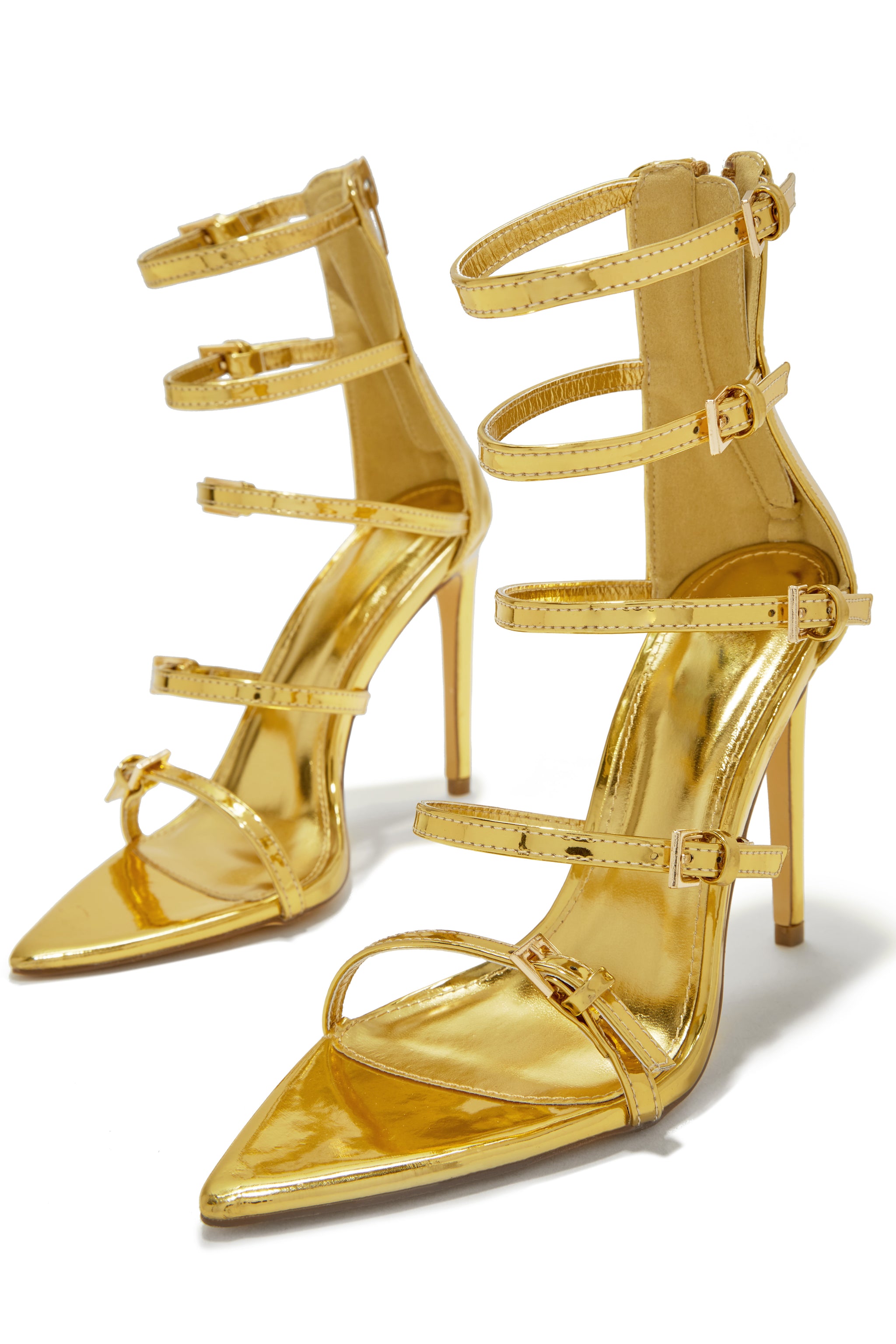 Miss Lola | Milani Gold Multi-Strap High Heels – MISS LOLA