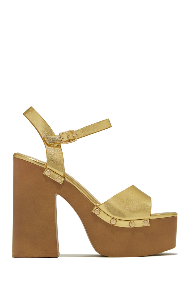 Load image into Gallery viewer, Gold-Tone Chunky Platform Heels
