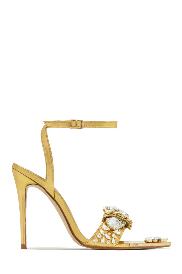 Load image into Gallery viewer, Gold-Tone Single Sole Heels with Large Stone Embellished Detailing

