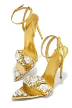 Load image into Gallery viewer, Gold-Tone Embellished Single Sole High Heels
