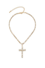 Load image into Gallery viewer, Embellished Gold Tone Cross Necklace
