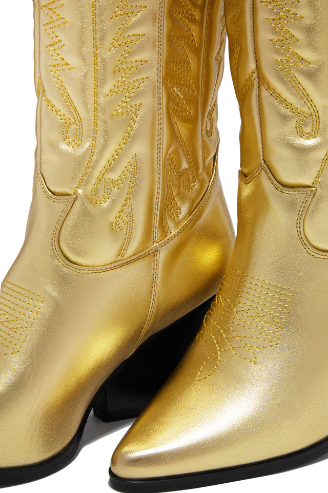 Load image into Gallery viewer, Gold Pointed Toe Boots 
