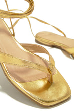 Load image into Gallery viewer, Gold-Tone Thong Lace Up Sandals
