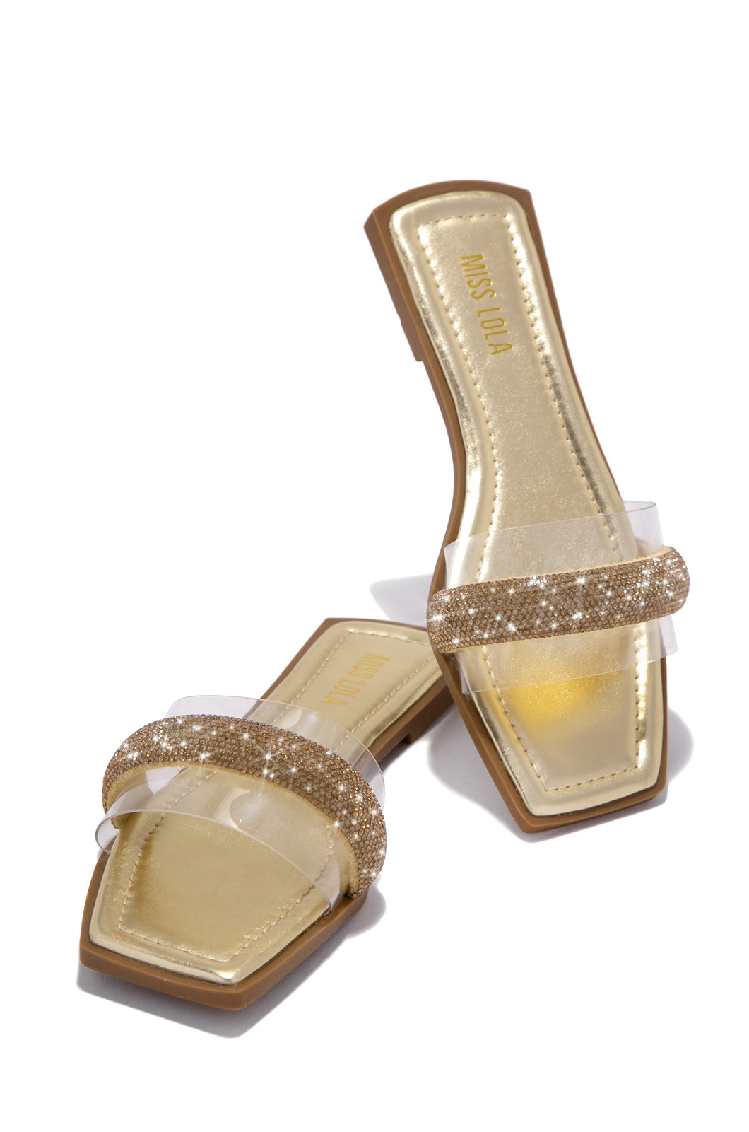 Gold Embellished Slip On Sandals