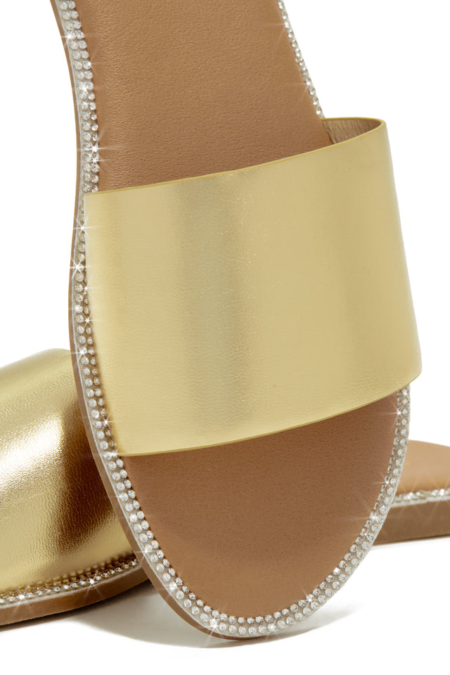 Load image into Gallery viewer, Gold-Tone Slide Sandals
