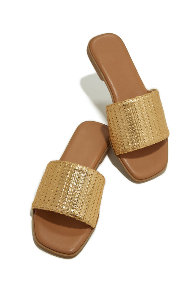 Load image into Gallery viewer, Gold-Tone Flat Sandals
