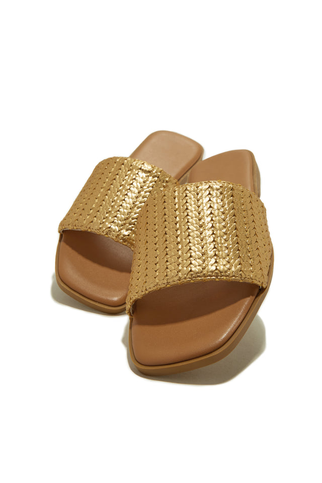 Load image into Gallery viewer, Gold-Tone Slip On Flat Sandals
