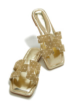 Load image into Gallery viewer, Gold-Tone Slide Sandals

