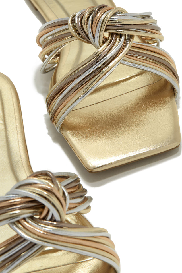 Load image into Gallery viewer, Gold-Tone Slide Sandals
