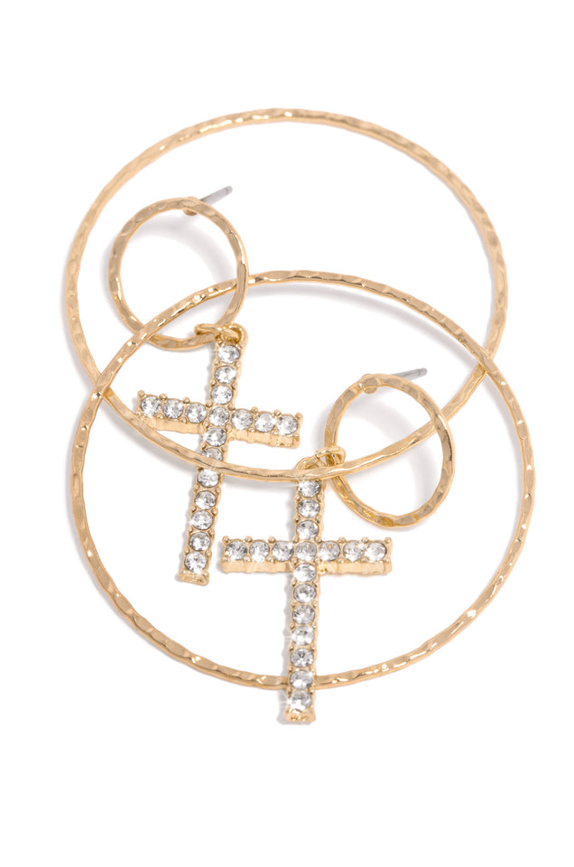 Load image into Gallery viewer, Embellished Cross Hoop Earring 
