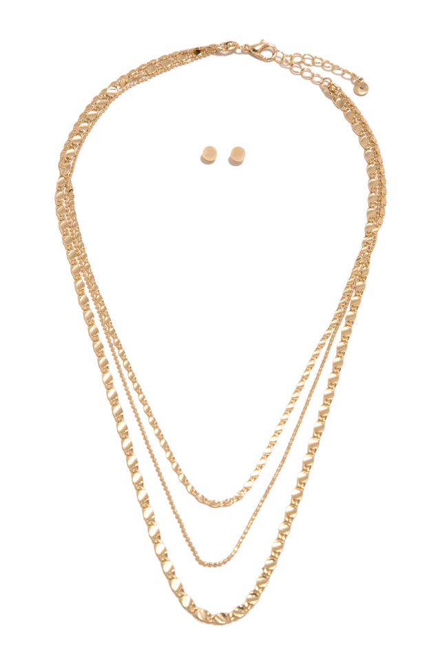 Load image into Gallery viewer, Gold-Tone Layered Necklace with Sphere Push-Back Earrings
