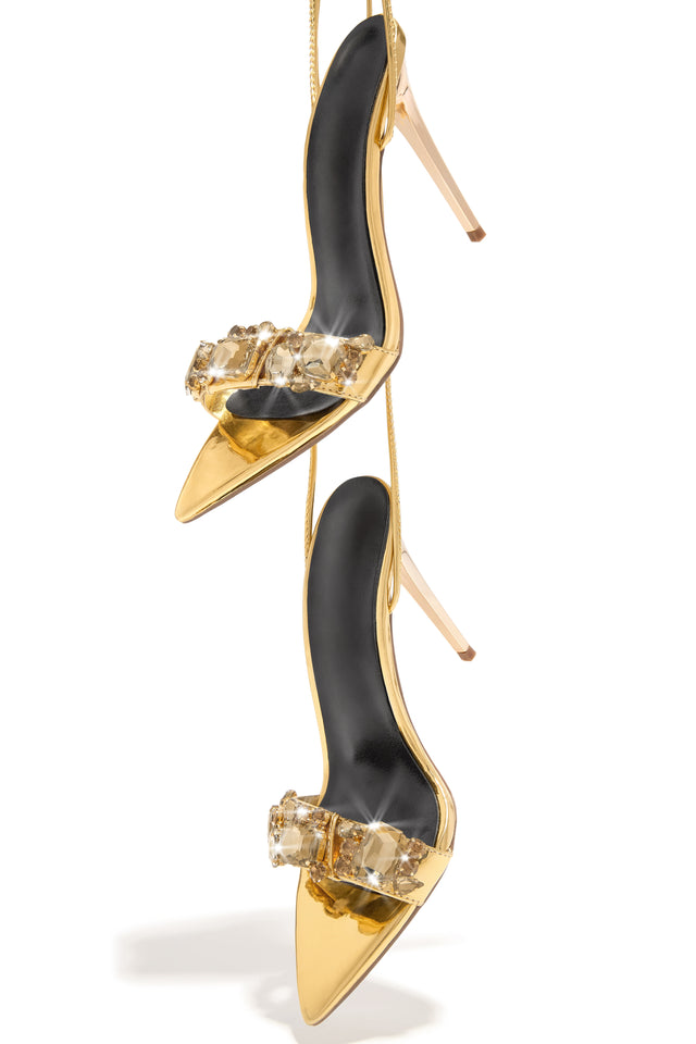 Load image into Gallery viewer, Gold Tone Lace Up Heels 
