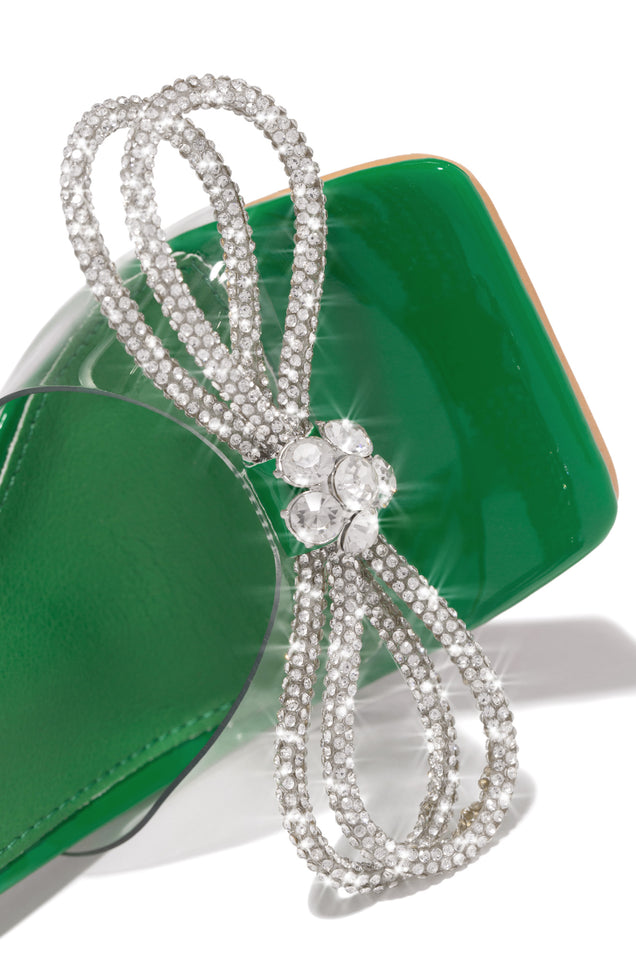 Load image into Gallery viewer, Green Embellished Heel With Bow 
