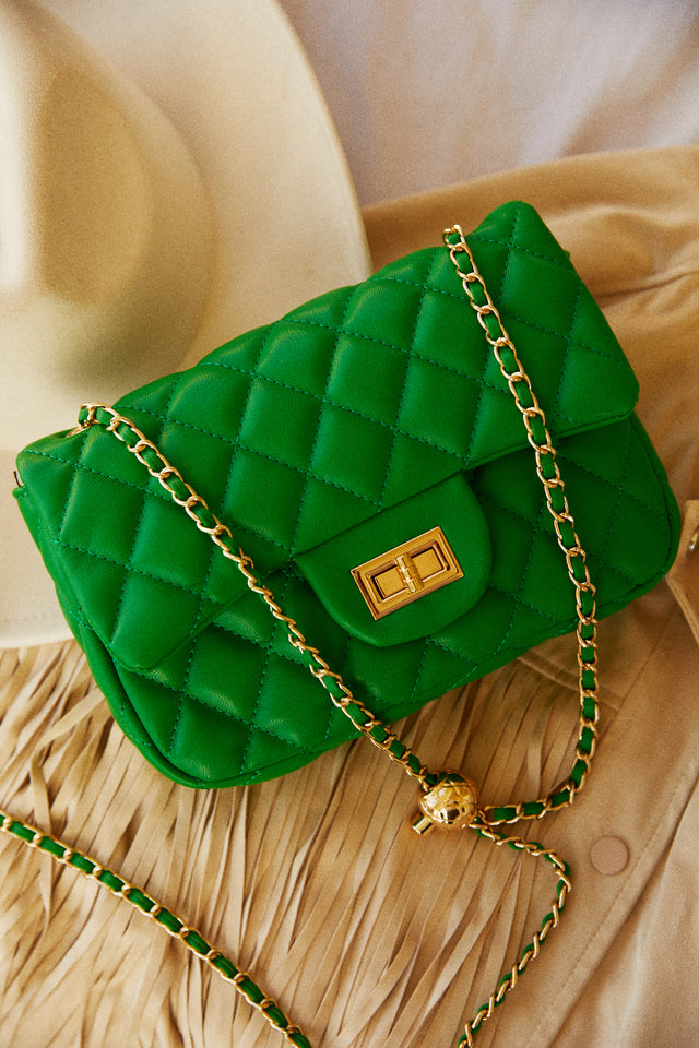 Green Leather Quilted Flap Bag