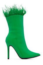 Load image into Gallery viewer, Green Faux Feather Ankle Boots
