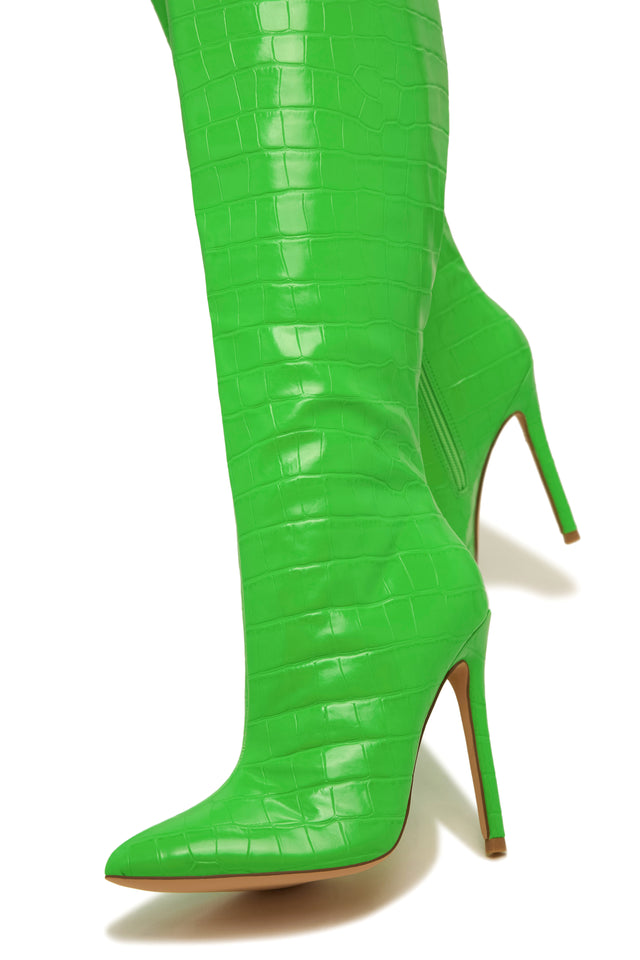 Load image into Gallery viewer, Lime Green Embossed Croc Boots&#39;
