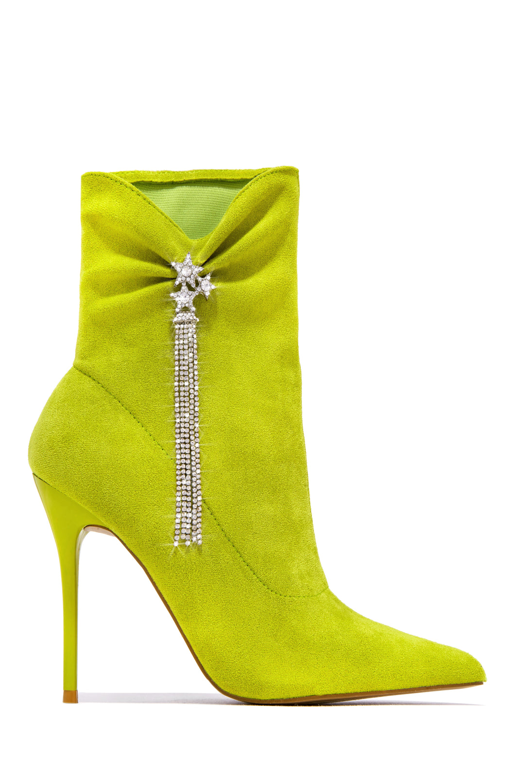 Lime Green Pointed Toe Embellished Bootie