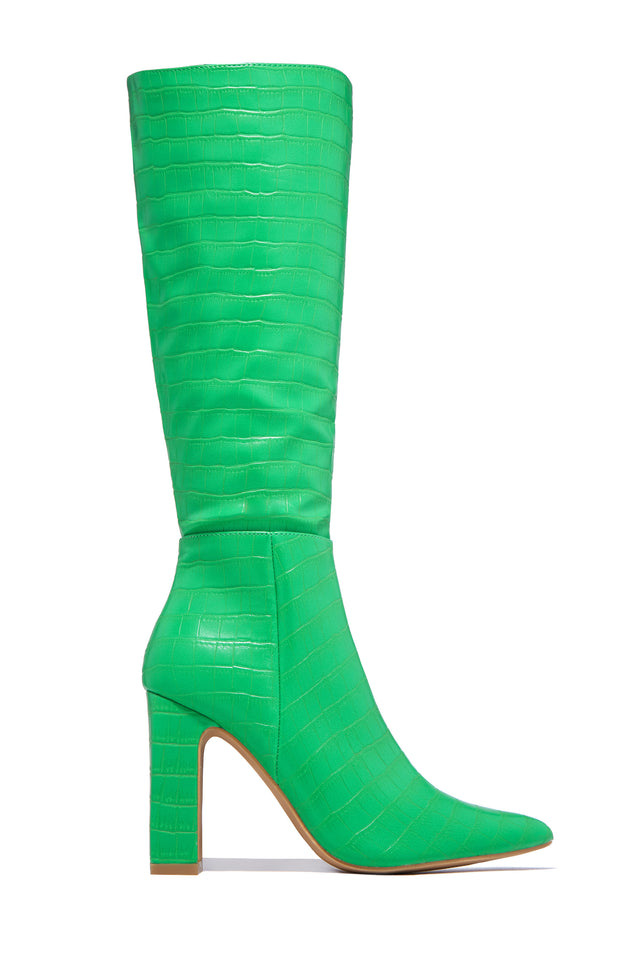 peeling Lad os gøre det Rejse Miss Lola | Green Block Heel Knee High Boots – MISS LOLA