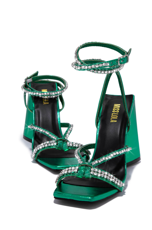 Load image into Gallery viewer, Green Embellished Unique Block Heel
